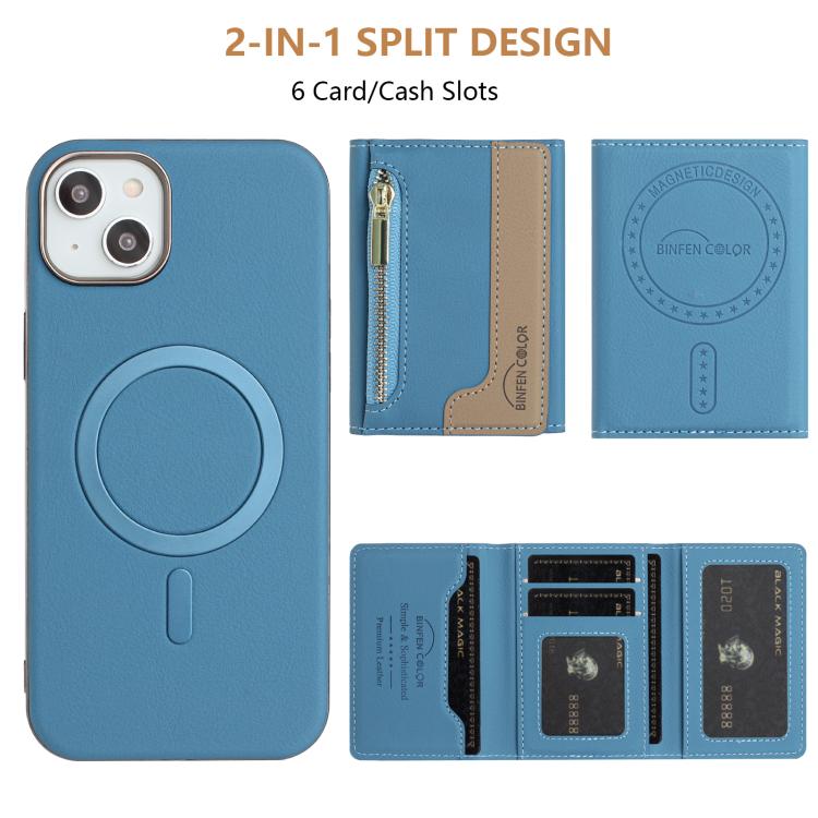 For iPhone 14 Plus Zipper Horizontal Magnetic Card Bag RFID MagSafe Phone Case