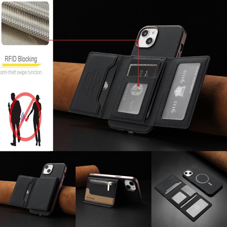 For iPhone 14 Zipper Horizontal Magnetic Card Bag RFID MagSafe Phone Case