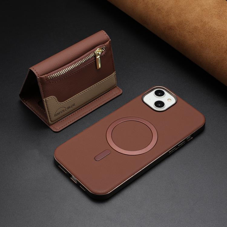 For iPhone 14 Zipper Horizontal Magnetic Card Bag RFID MagSafe Phone Case