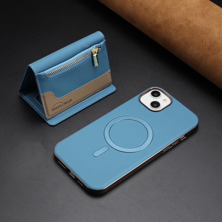 For iPhone 14 Zipper Horizontal Magnetic Card Bag RFID MagSafe Phone Case