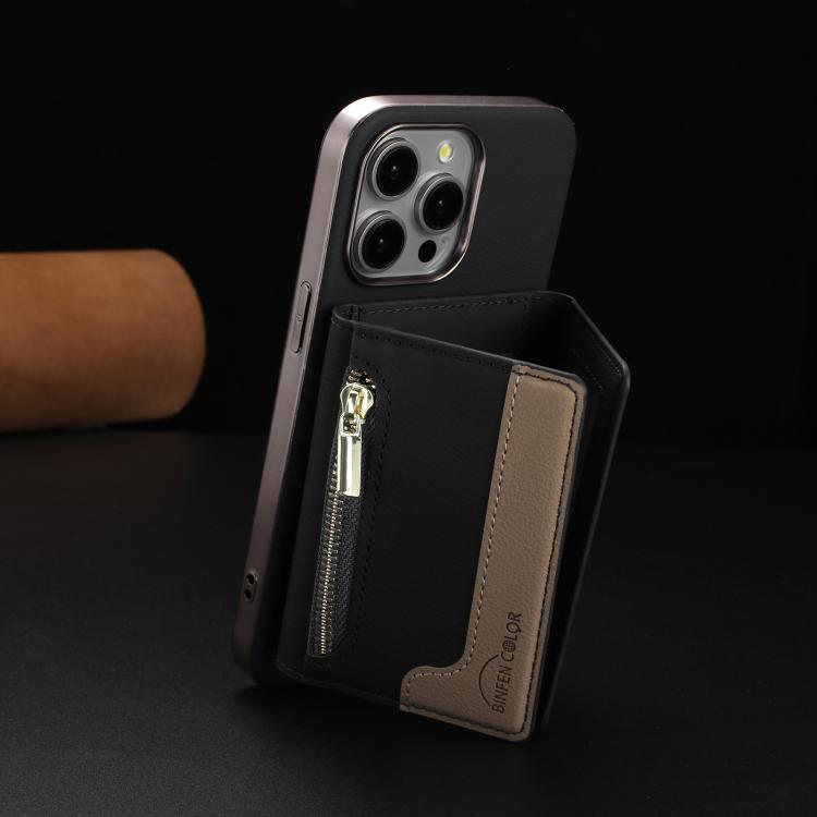 For iPhone 14 Pro Zipper Horizontal Magnetic Card Bag RFID MagSafe Phone Case