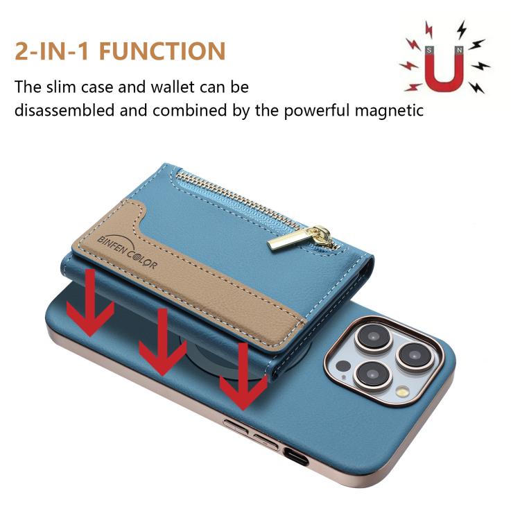 For iPhone 14 Pro Zipper Horizontal Magnetic Card Bag RFID MagSafe Phone Case