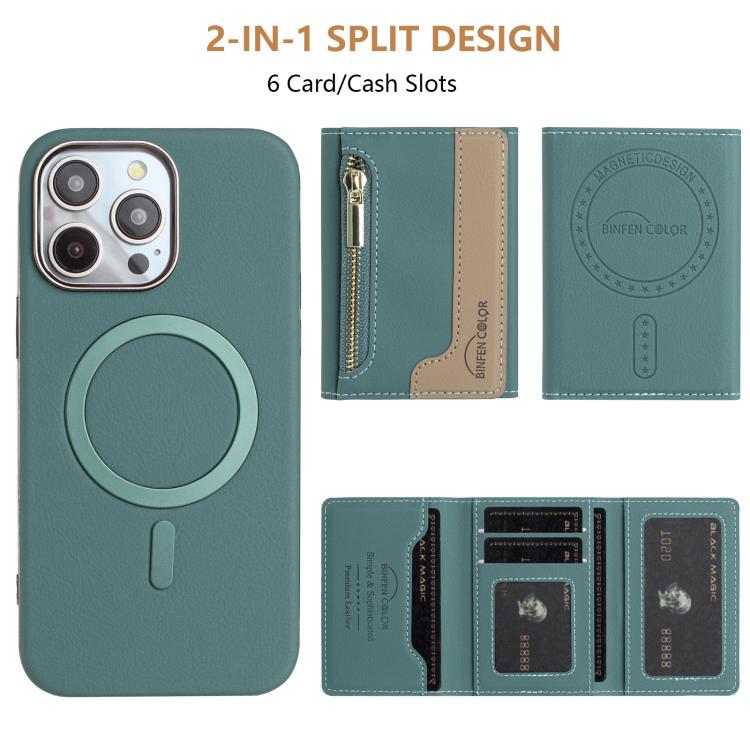 For iPhone 14 Pro Max Zipper Horizontal Magnetic Card Bag RFID MagSafe Phone Case