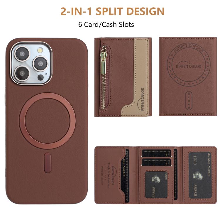 For iPhone 13 Pro Zipper Horizontal Magnetic Card Bag RFID MagSafe Phone Case