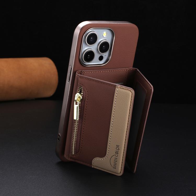 For iPhone 13 Pro Zipper Horizontal Magnetic Card Bag RFID MagSafe Phone Case