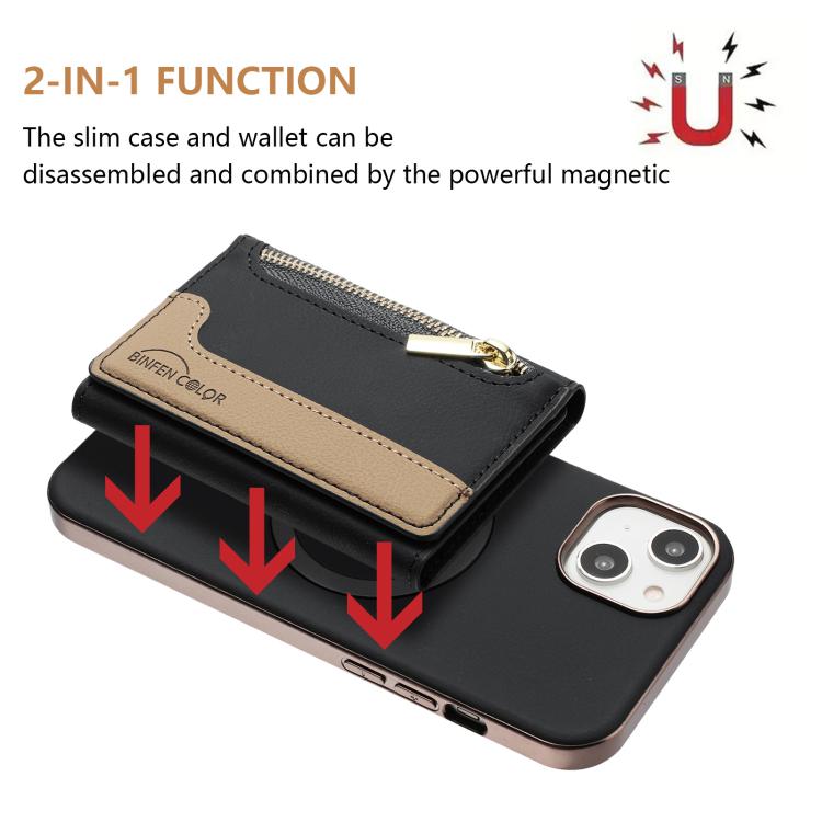 For iPhone 13 Zipper Horizontal Magnetic Card Bag RFID MagSafe Phone Case