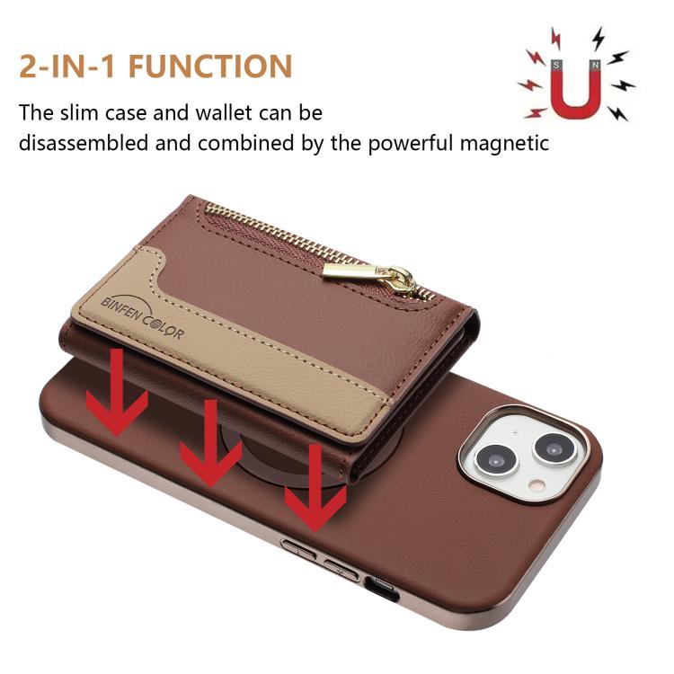 For iPhone 13 Zipper Horizontal Magnetic Card Bag RFID MagSafe Phone Case