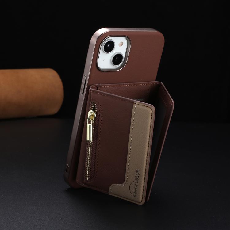 For iPhone 13 Zipper Horizontal Magnetic Card Bag RFID MagSafe Phone Case