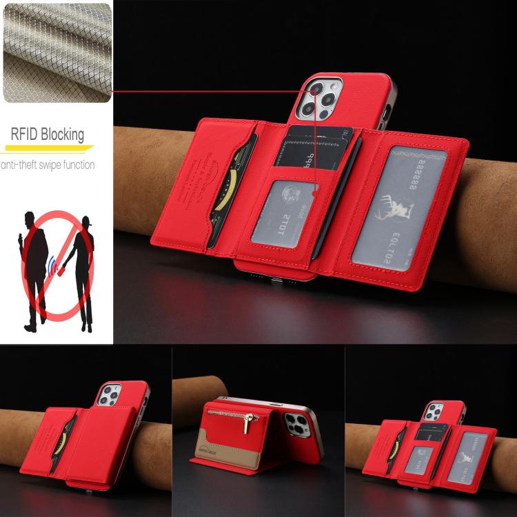 For iPhone 11 Zipper Horizontal Magnetic Card Bag RFID MagSafe Phone Case