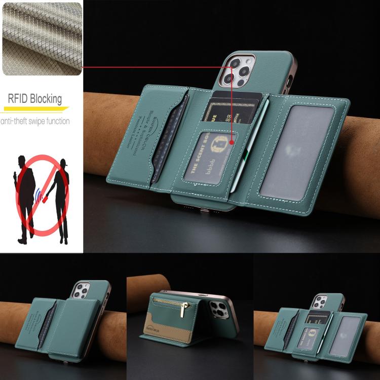 For iPhone 11 Zipper Horizontal Magnetic Card Bag RFID MagSafe Phone Case