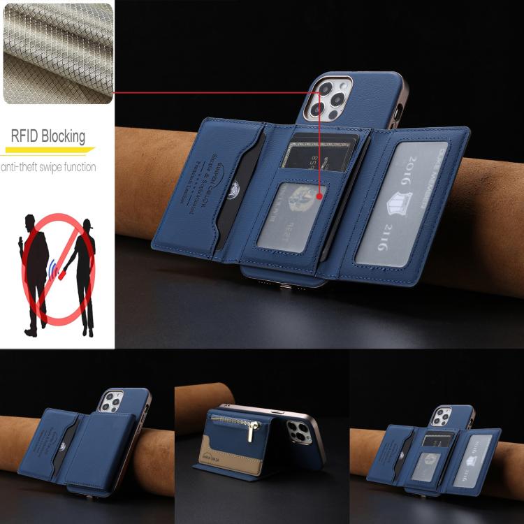 For iPhone 11 Zipper Horizontal Magnetic Card Bag RFID MagSafe Phone Case