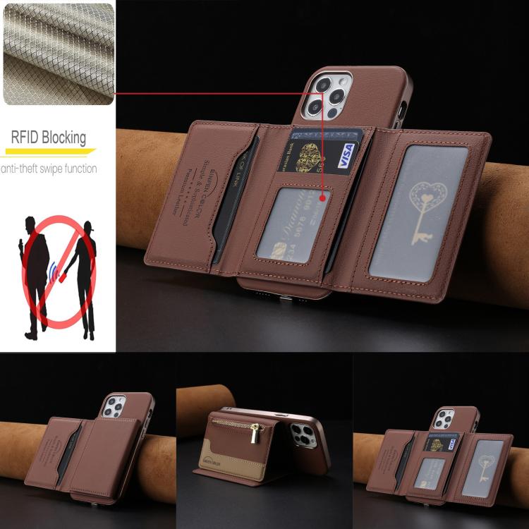 For iPhone 11 Zipper Horizontal Magnetic Card Bag RFID MagSafe Phone Case