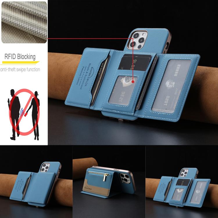 For iPhone 11 Zipper Horizontal Magnetic Card Bag RFID MagSafe Phone Case
