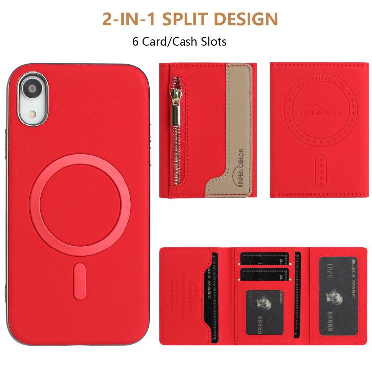 For iPhone XR Zipper Horizontal Magnetic Card Bag RFID MagSafe Phone Case