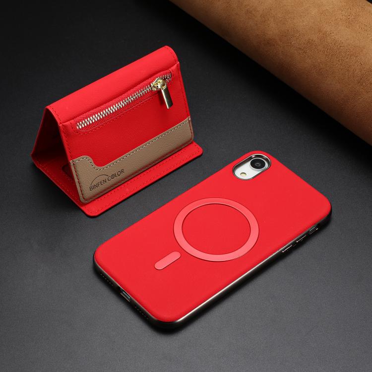 For iPhone XR Zipper Horizontal Magnetic Card Bag RFID MagSafe Phone Case