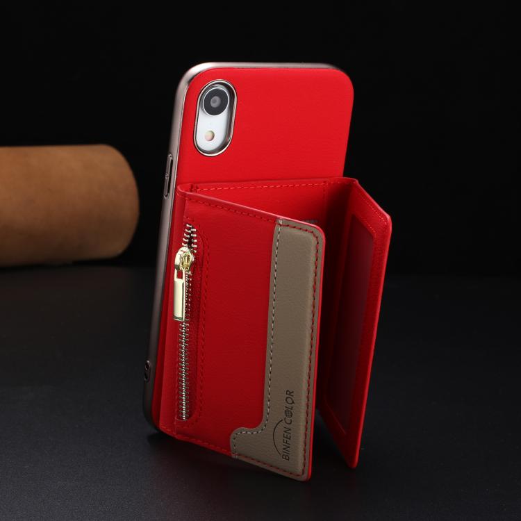 For iPhone XR Zipper Horizontal Magnetic Card Bag RFID MagSafe Phone Case