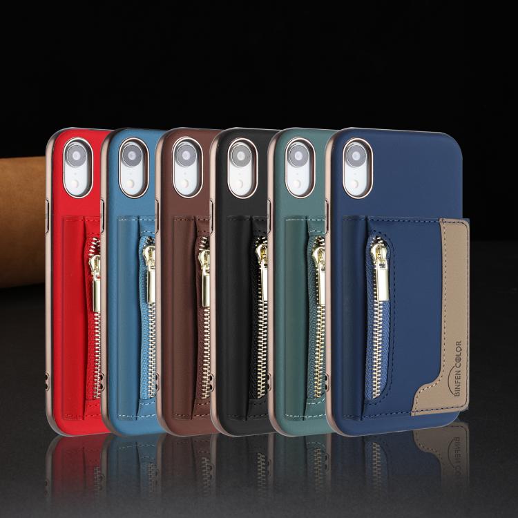 For iPhone XR Zipper Horizontal Magnetic Card Bag RFID MagSafe Phone Case