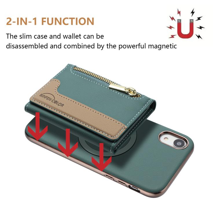 For iPhone XR Zipper Horizontal Magnetic Card Bag RFID MagSafe Phone Case