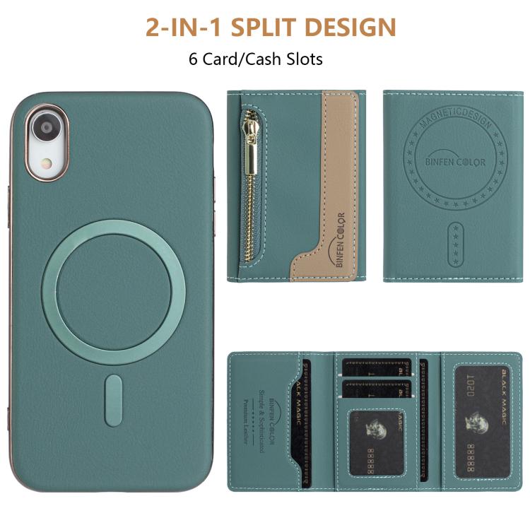 For iPhone XR Zipper Horizontal Magnetic Card Bag RFID MagSafe Phone Case