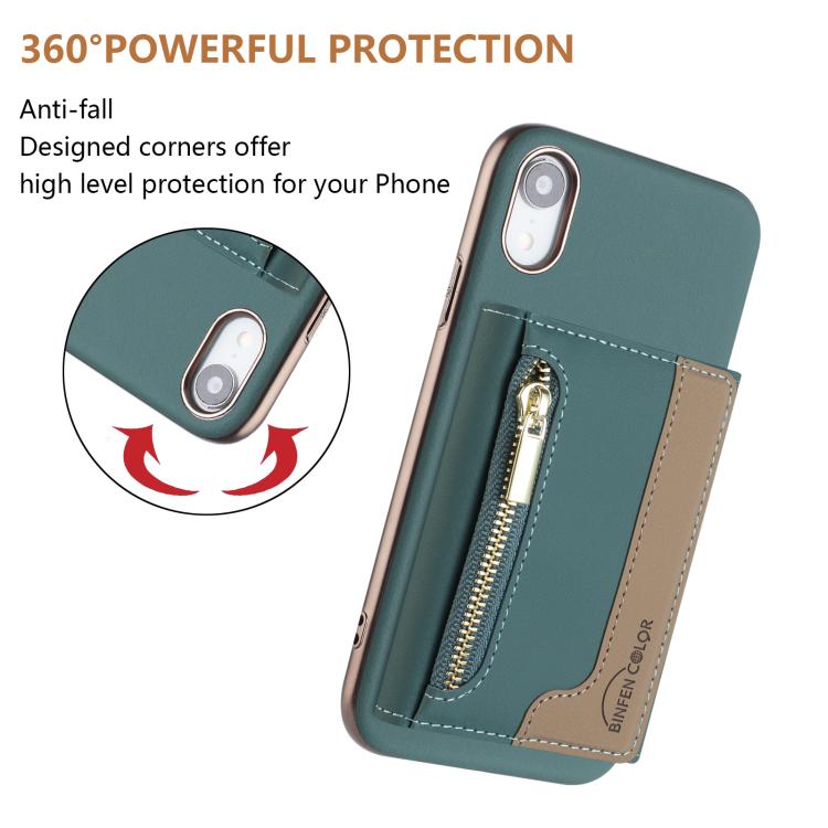 For iPhone XR Zipper Horizontal Magnetic Card Bag RFID MagSafe Phone Case
