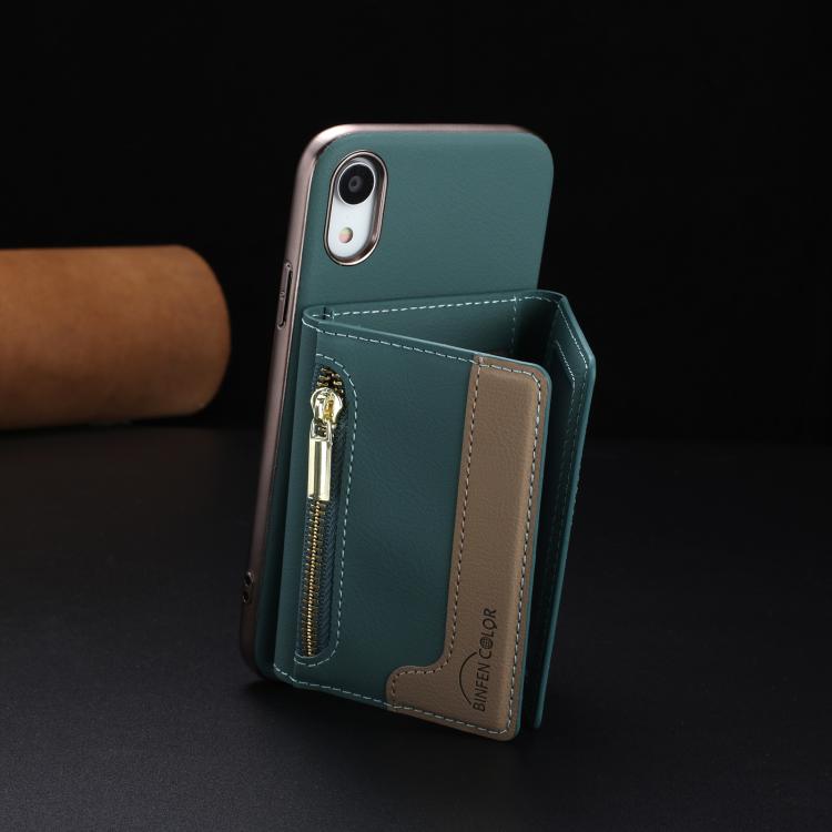 For iPhone XR Zipper Horizontal Magnetic Card Bag RFID MagSafe Phone Case