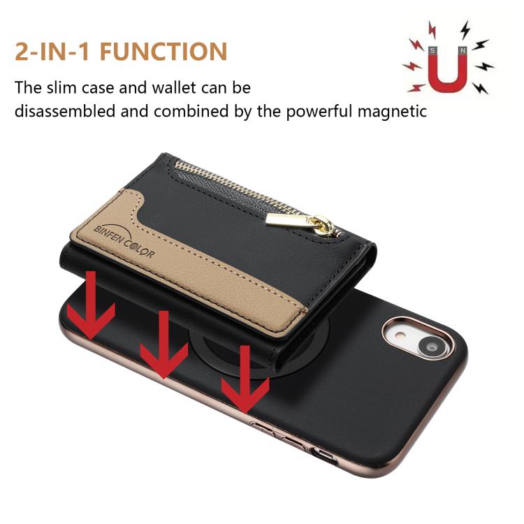 For iPhone XR Zipper Horizontal Magnetic Card Bag RFID MagSafe Phone Case