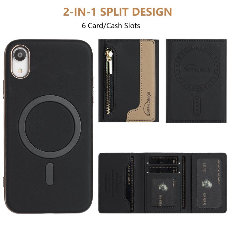 For iPhone XR Zipper Horizontal Magnetic Card Bag RFID MagSafe Phone Case