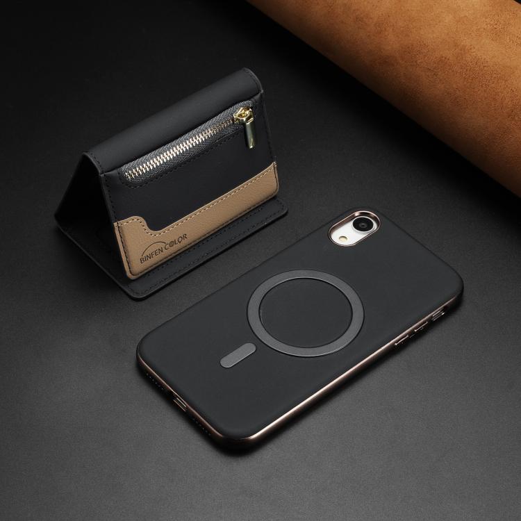 For iPhone XR Zipper Horizontal Magnetic Card Bag RFID MagSafe Phone Case