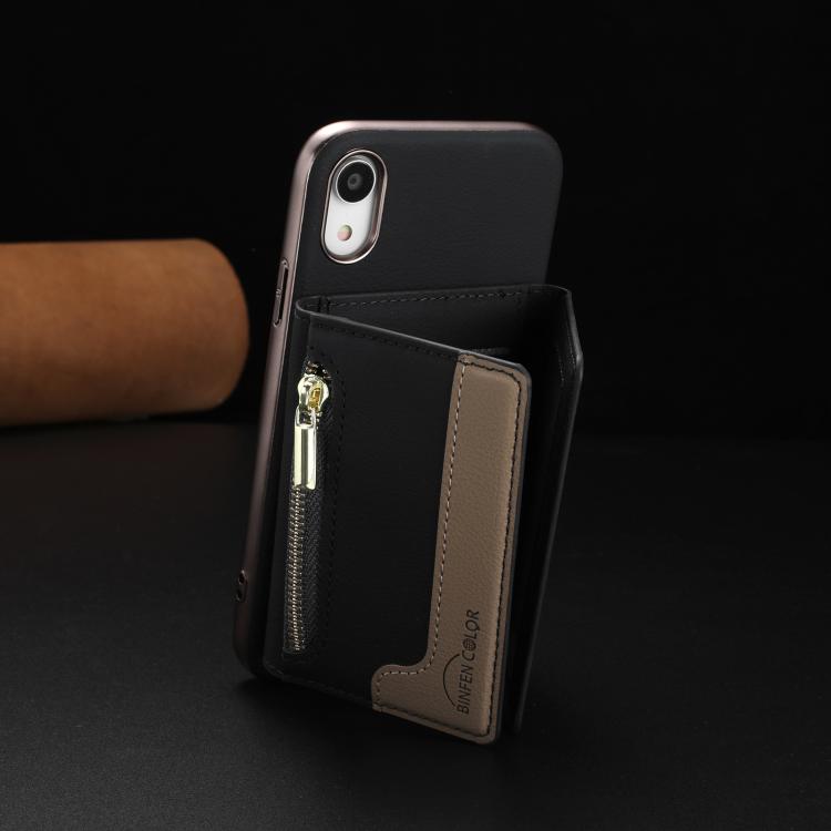For iPhone XR Zipper Horizontal Magnetic Card Bag RFID MagSafe Phone Case