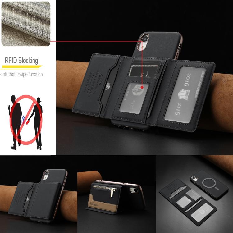 For iPhone XR Zipper Horizontal Magnetic Card Bag RFID MagSafe Phone Case