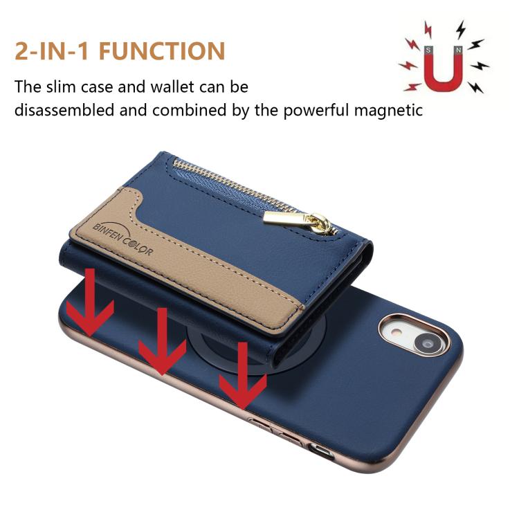 For iPhone XR Zipper Horizontal Magnetic Card Bag RFID MagSafe Phone Case