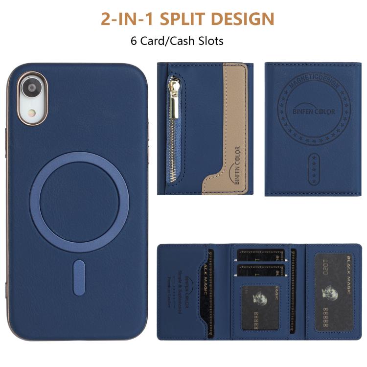 For iPhone XR Zipper Horizontal Magnetic Card Bag RFID MagSafe Phone Case