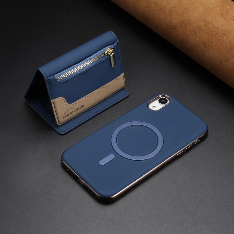 For iPhone XR Zipper Horizontal Magnetic Card Bag RFID MagSafe Phone Case