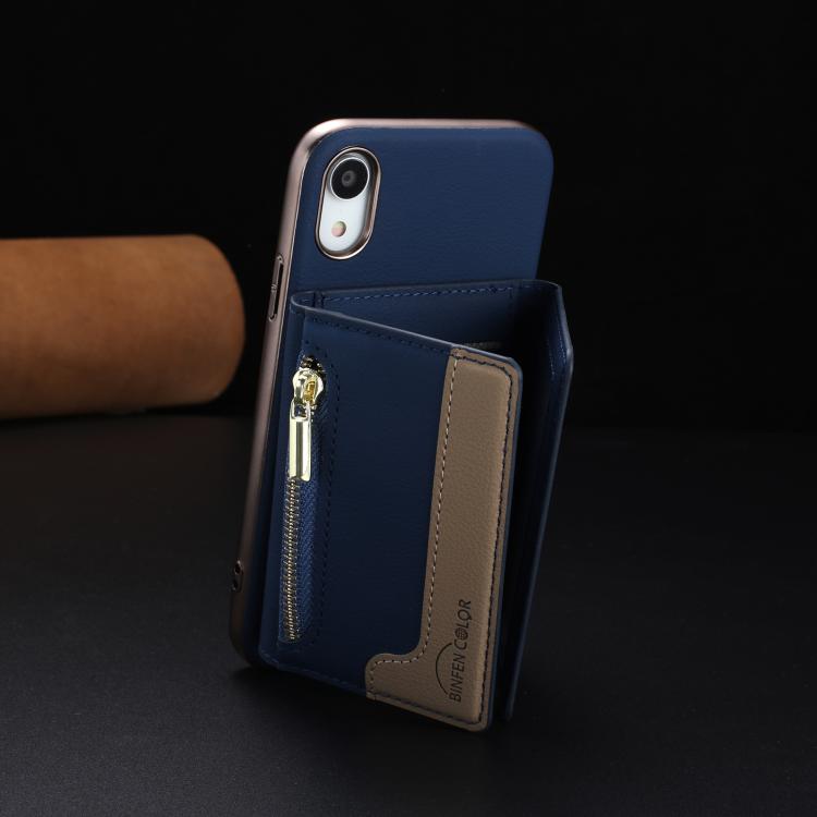 For iPhone XR Zipper Horizontal Magnetic Card Bag RFID MagSafe Phone Case