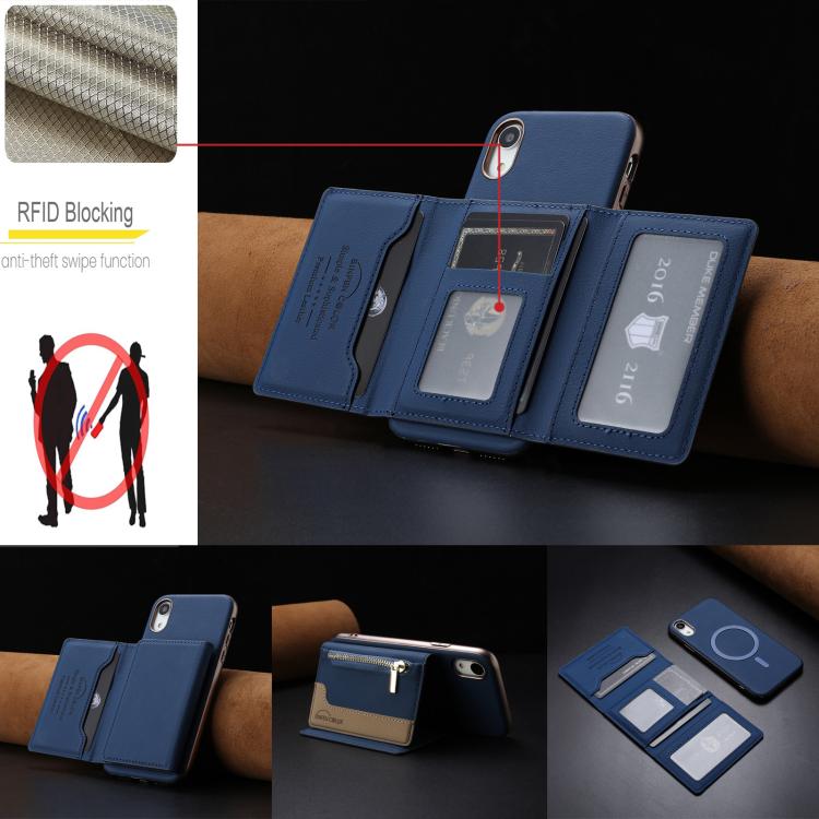 For iPhone XR Zipper Horizontal Magnetic Card Bag RFID MagSafe Phone Case