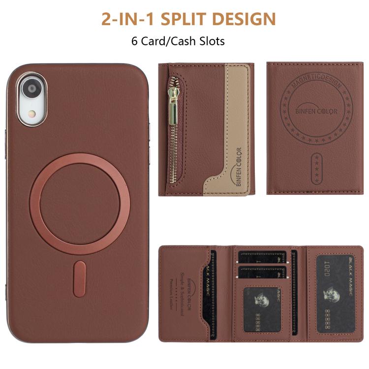 For iPhone XR Zipper Horizontal Magnetic Card Bag RFID MagSafe Phone Case