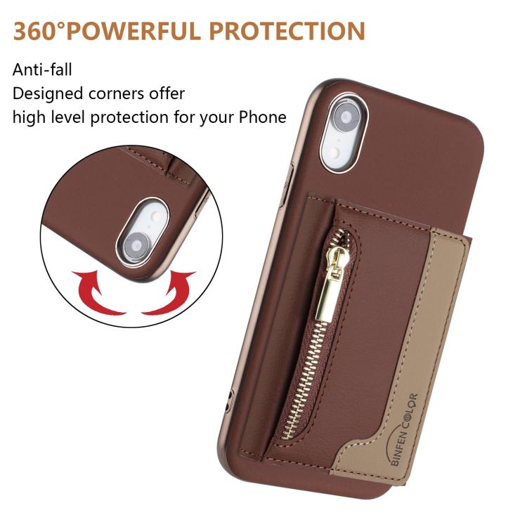 For iPhone XR Zipper Horizontal Magnetic Card Bag RFID MagSafe Phone Case