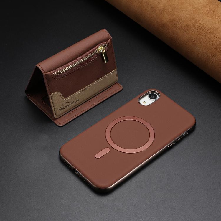 For iPhone XR Zipper Horizontal Magnetic Card Bag RFID MagSafe Phone Case