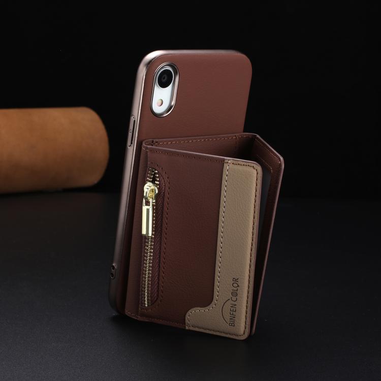 For iPhone XR Zipper Horizontal Magnetic Card Bag RFID MagSafe Phone Case