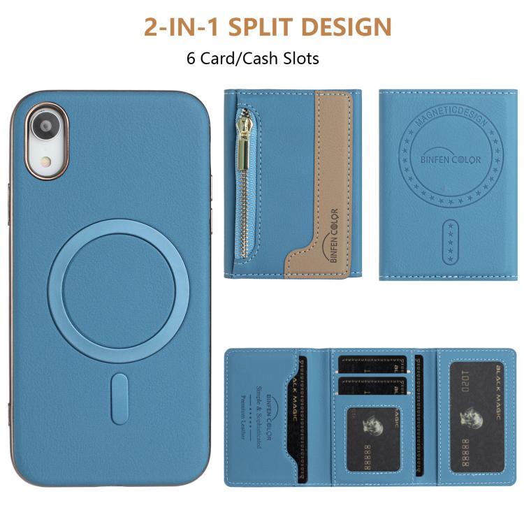 For iPhone XR Zipper Horizontal Magnetic Card Bag RFID MagSafe Phone Case