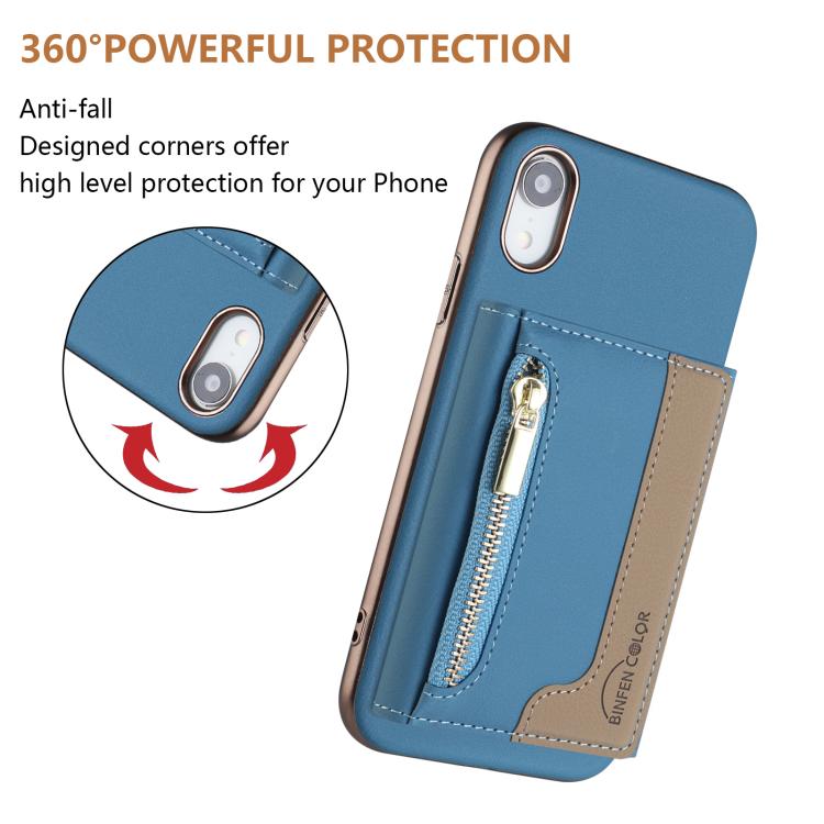 For iPhone XR Zipper Horizontal Magnetic Card Bag RFID MagSafe Phone Case