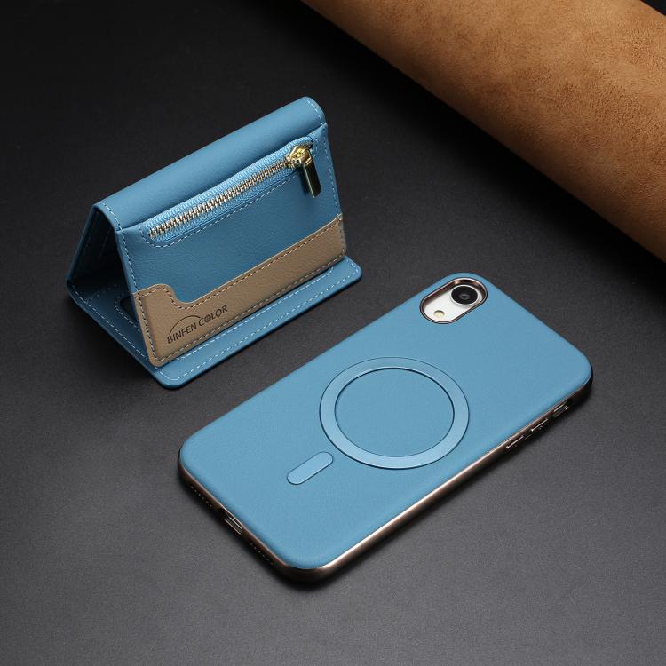 For iPhone XR Zipper Horizontal Magnetic Card Bag RFID MagSafe Phone Case
