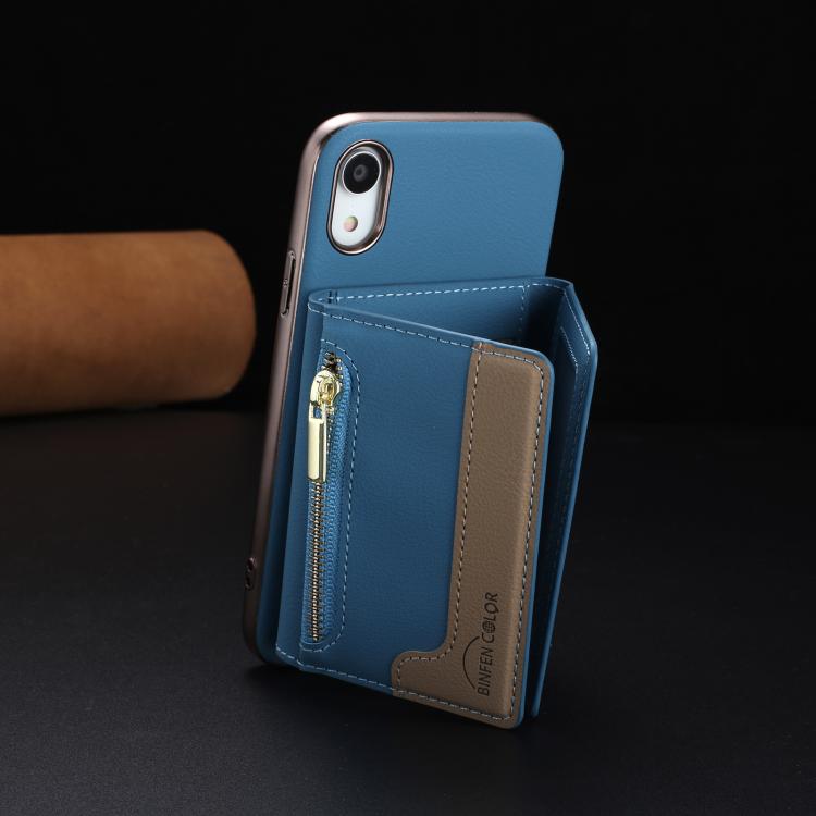 For iPhone XR Zipper Horizontal Magnetic Card Bag RFID MagSafe Phone Case