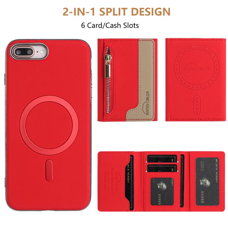 For iPhone 8 Plus / 7 Plus Zipper Horizontal Magnetic Card Bag RFID MagSafe Phone Case