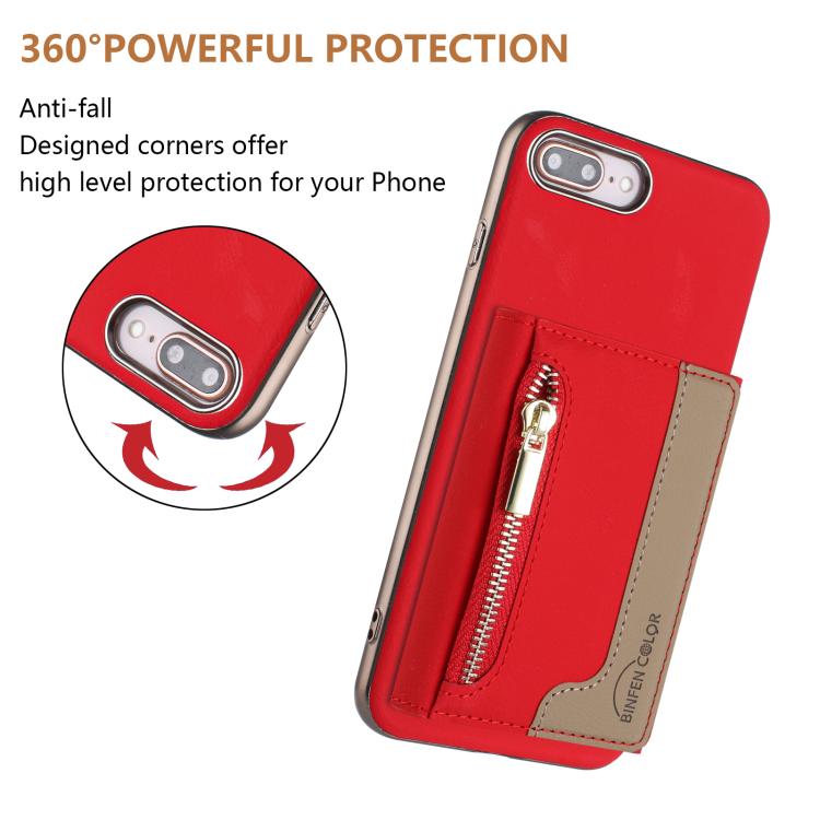 For iPhone 8 Plus / 7 Plus Zipper Horizontal Magnetic Card Bag RFID MagSafe Phone Case