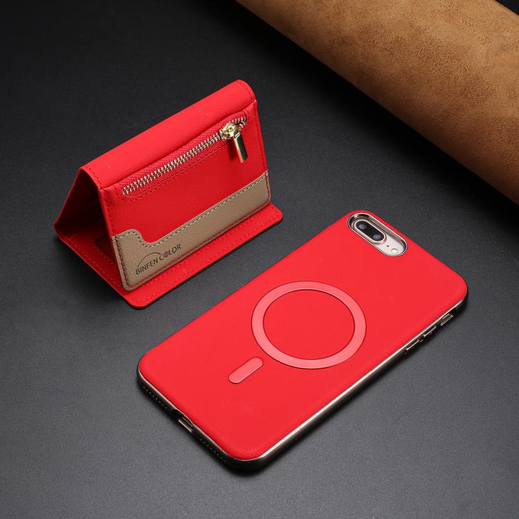 For iPhone 8 Plus / 7 Plus Zipper Horizontal Magnetic Card Bag RFID MagSafe Phone Case