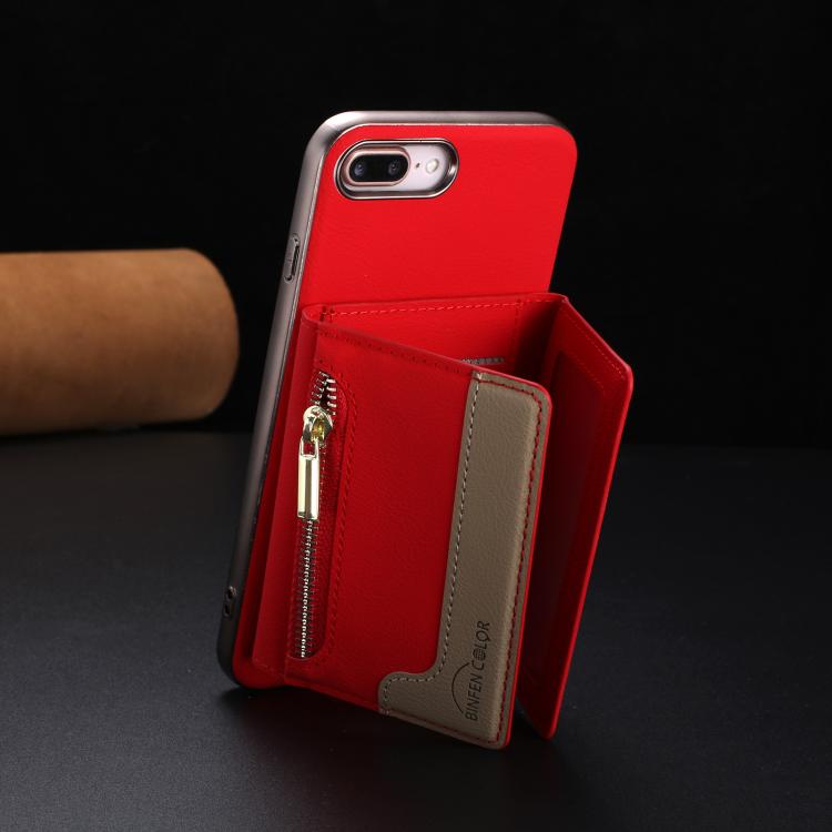 For iPhone 8 Plus / 7 Plus Zipper Horizontal Magnetic Card Bag RFID MagSafe Phone Case