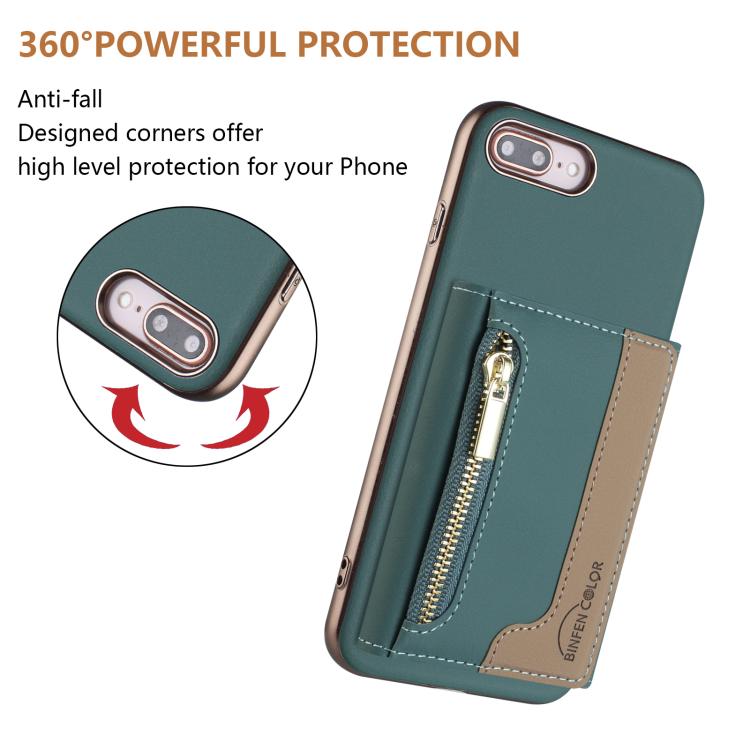 For iPhone 8 Plus / 7 Plus Zipper Horizontal Magnetic Card Bag RFID MagSafe Phone Case