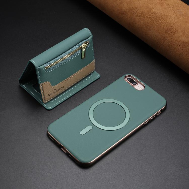 For iPhone 8 Plus / 7 Plus Zipper Horizontal Magnetic Card Bag RFID MagSafe Phone Case