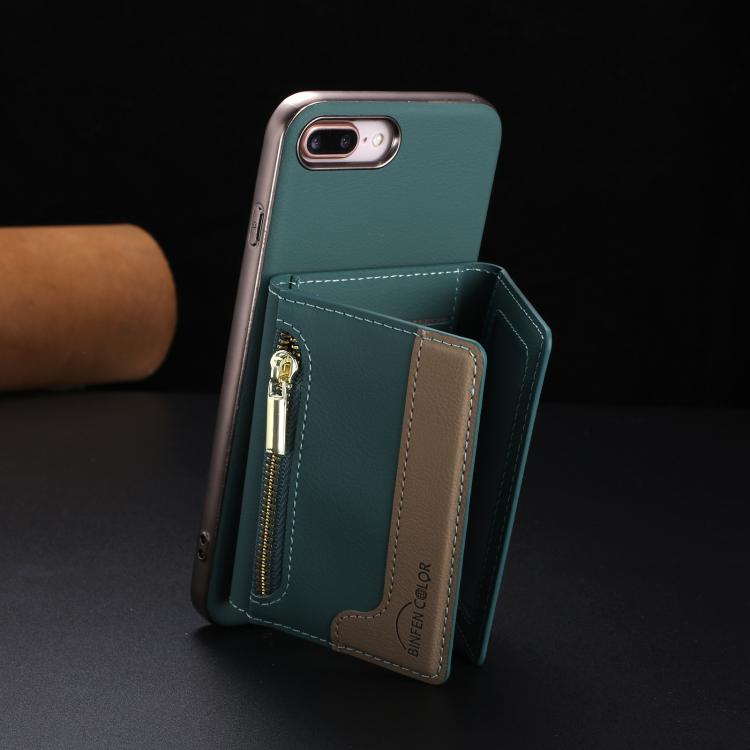 For iPhone 8 Plus / 7 Plus Zipper Horizontal Magnetic Card Bag RFID MagSafe Phone Case